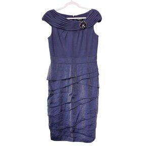 Adrianna Papell Dress Size 8 Shimmery Blue Tiered Layered Formal Evening Wedding